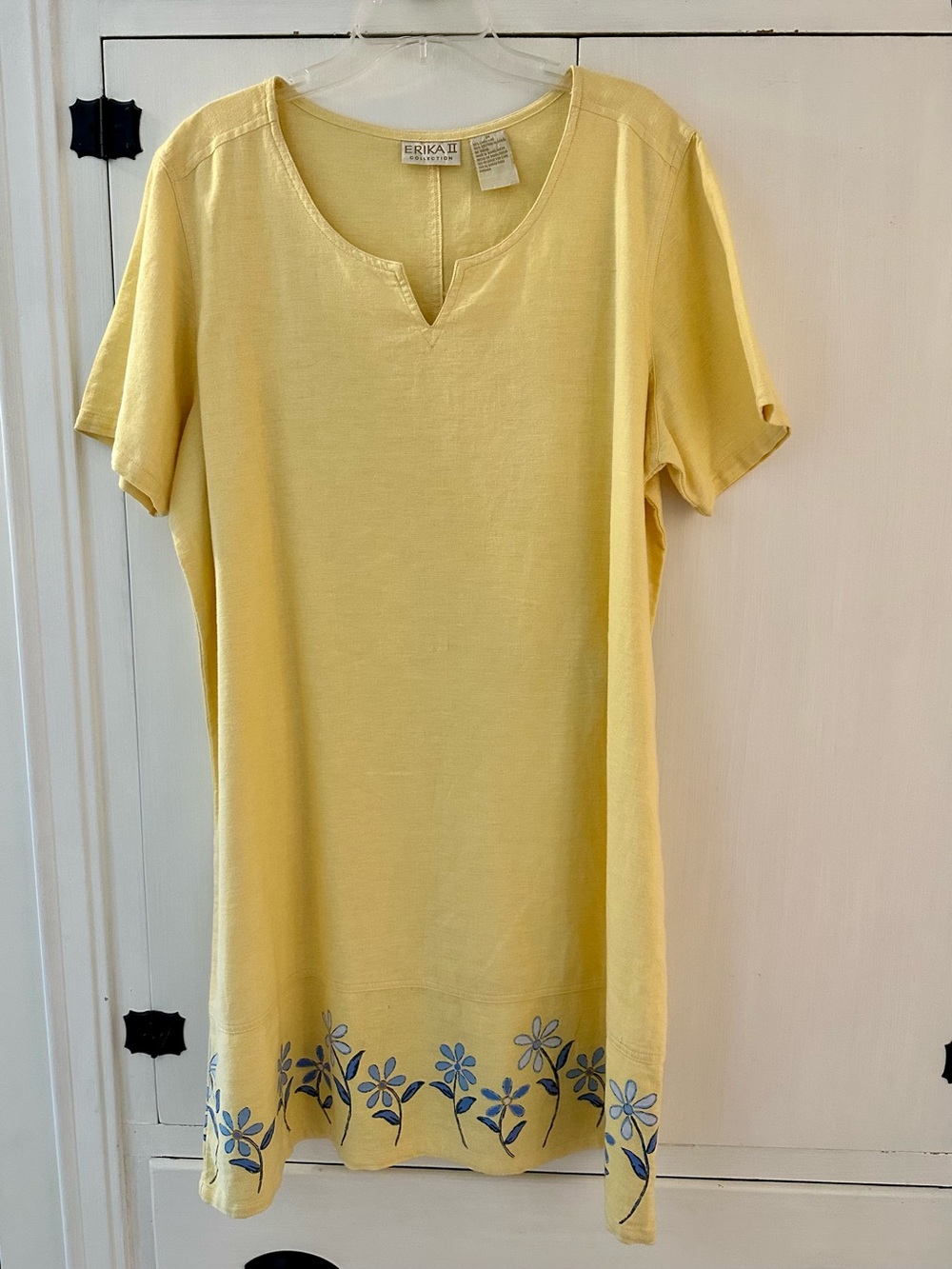 Erika II Collection Yellow Short Sleeve Linen Dress with Painted Flowers Y2K 1X